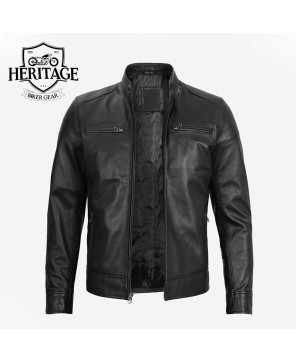 Dodge Black Cafe Racer Leather Jacket