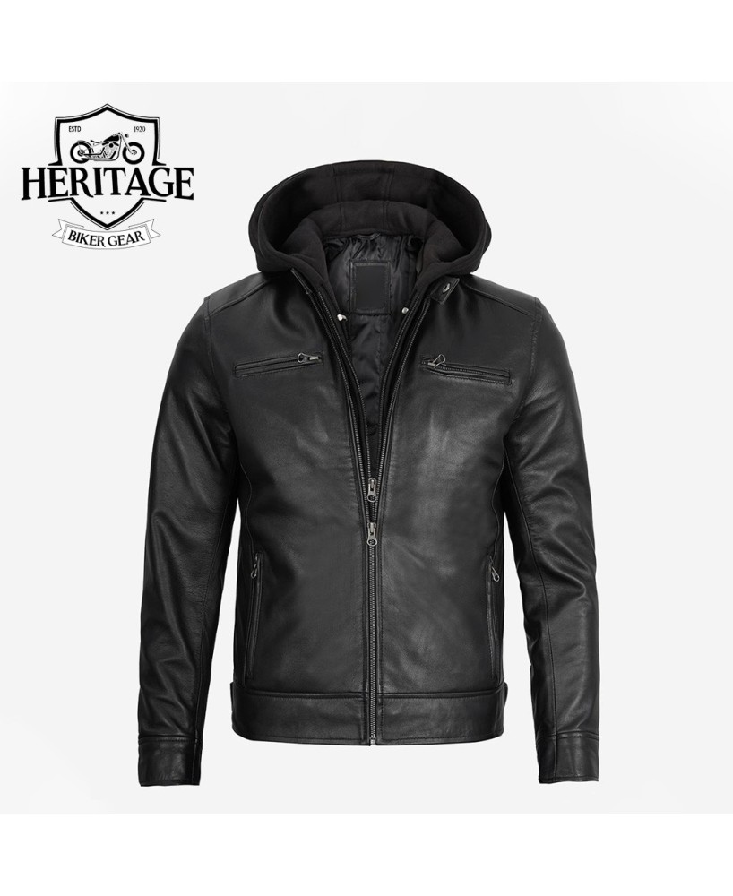 Dodge Black Cafe Racer Leather Jacket