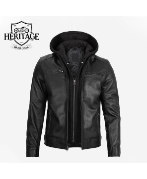 Dodge Black Cafe Racer Leather Jacket