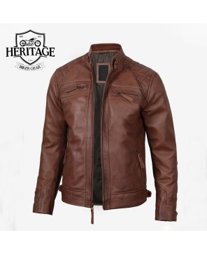 Tall Men's Cognac Cafe Racer Leather Jacket - Style & Comfort