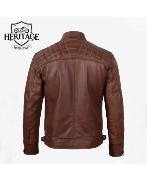 Tall Men's Cognac Cafe Racer Leather Jacket - Style & Comfort