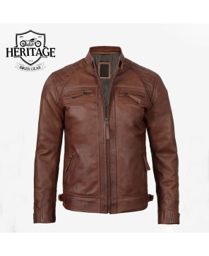 Tall Men's Cognac Cafe Racer Leather Jacket - Style & Comfort