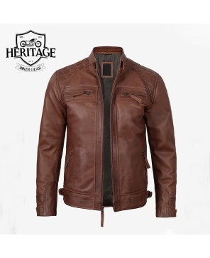 Tall Men's Cognac Cafe Racer Leather Jacket - Style & Comfort