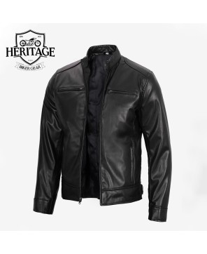 Black Vegan Leather Cafe Racer Jacket for Men