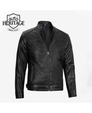 Black Vegan Leather Cafe Racer Jacket for Men