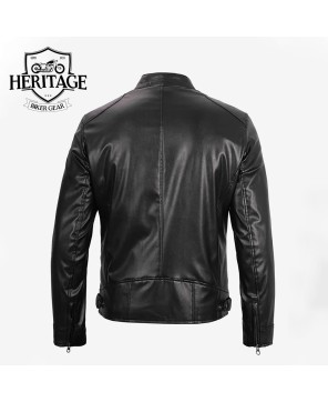 Black Vegan Leather Cafe Racer Jacket for Men