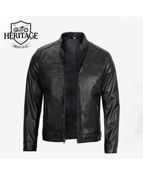 Black Vegan Leather Cafe Racer Jacket for Men