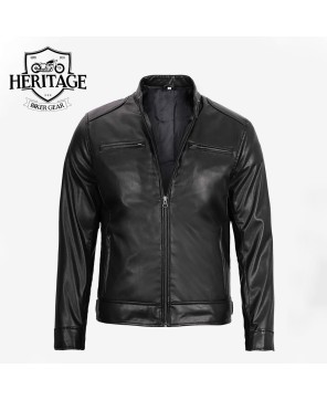 Black Vegan Leather Cafe Racer Jacket for Men