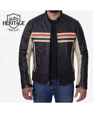 Andrade Men's Black Cafe Racer Leather Jacket with Protectors