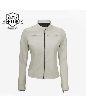 Women's Off White Cafe Racer Leather Jacket