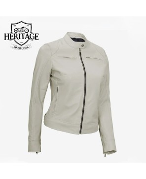 Women's Off White Cafe Racer Leather Jacket