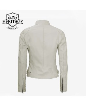 Women's Off White Cafe Racer Leather Jacket