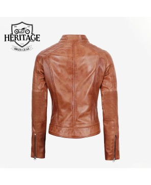 Tan Lambskin Cafe Racer Leather Jacket | Stylish Biker Attire