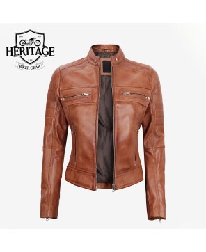 Tan Lambskin Cafe Racer Leather Jacket | Stylish Biker Attire