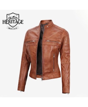 Tan Lambskin Cafe Racer Leather Jacket | Stylish Biker Attire