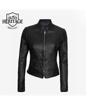 Black Vegan Leather Biker Jacket for Women