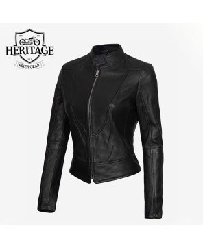 Black Vegan Leather Biker Jacket for Women