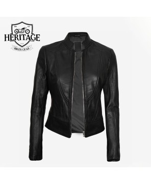 Black Vegan Leather Biker Jacket for Women