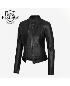 Black Vegan Leather Biker Jacket for Women