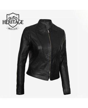 Black Vegan Leather Biker Jacket for Women