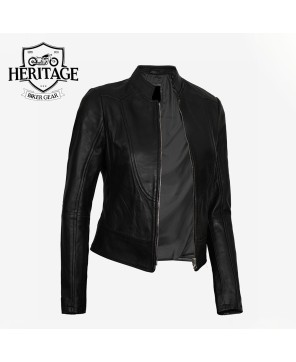 Black Vegan Leather Biker Jacket for Women