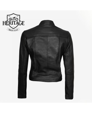 Black Vegan Leather Biker Jacket for Women