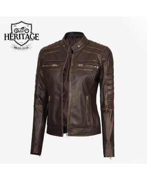 Women's Dark Brown Cafe Racer Leather Jacket