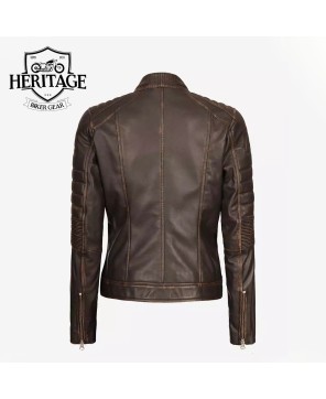 Women's Dark Brown Cafe Racer Leather Jacket