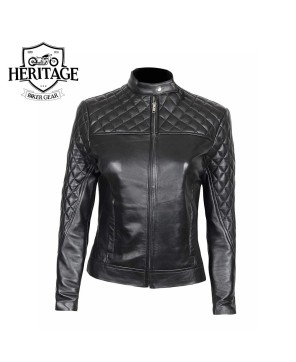 Black Quilted Biker Jacket for Women