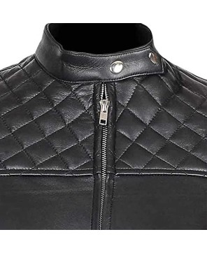 Black Quilted Biker Jacket for Women