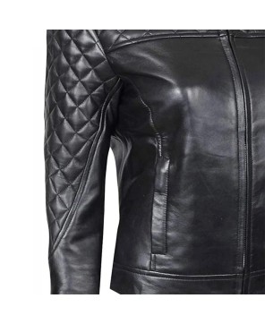 Black Quilted Biker Jacket for Women