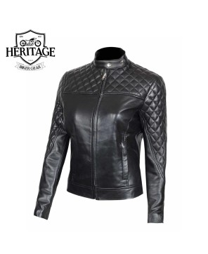 Black Quilted Biker Jacket for Women