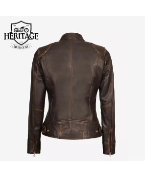 Dark Brown Cafe Racer Leather Jacket | Dodge Women's