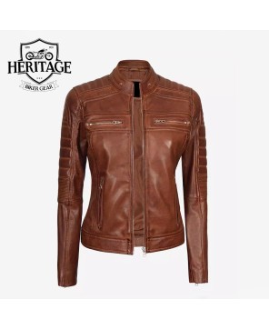 Stylish Lambskin Cognac Leather Jacket