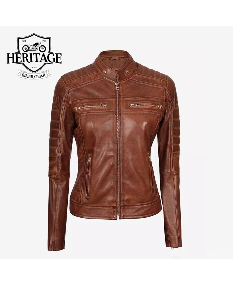 Stylish Lambskin Cognac Leather Jacket