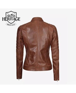 Stylish Lambskin Cognac Leather Jacket