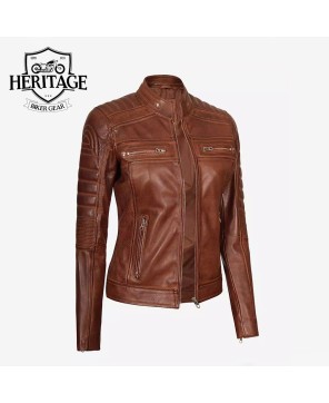 Stylish Lambskin Cognac Leather Jacket