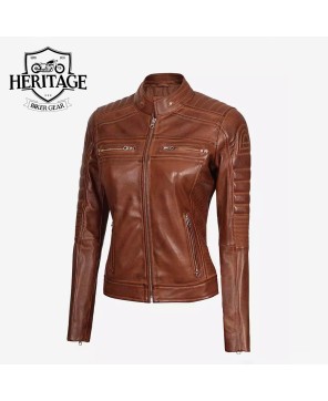 Stylish Lambskin Cognac Leather Jacket