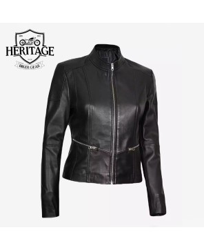 Wanda Women's Black Leather Biker Jacket