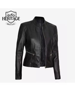 Wanda Women's Black Leather Biker Jacket