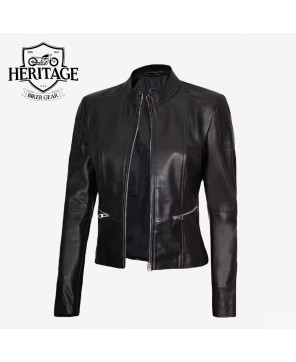 Wanda Women's Black Leather Biker Jacket