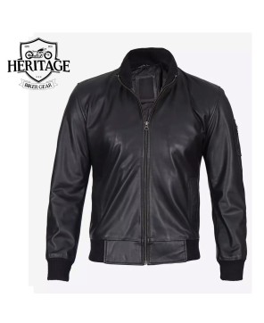 Premium Black Leather Bomber Jacket