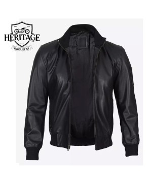 Premium Black Leather Bomber Jacket