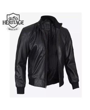 Premium Black Leather Bomber Jacket