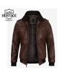 Dark Brown Leather Bomber Jacket with Removable Hood