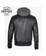 Black Leather Bomber Jacket with Removable Hood