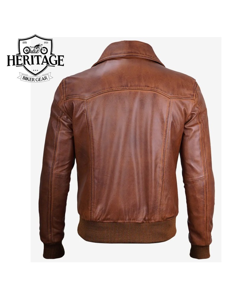 Brown Leather Bomber Jacket for Men