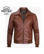 Brown Leather Bomber Jacket for Men