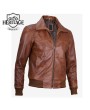 Brown Leather Bomber Jacket for Men