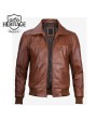 Brown Leather Bomber Jacket for Men